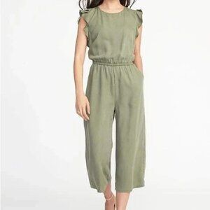 Old Navy Olive Green Sleeveless Jumpsuit with Ruffle Shoulders
